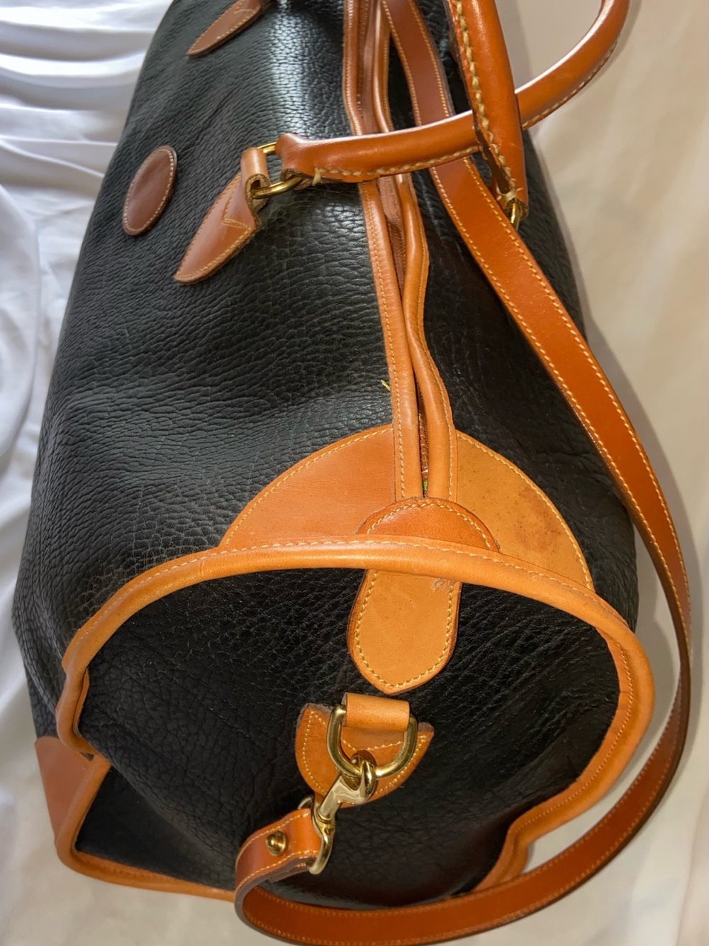 Dooney & Bourke Leather Travel Duffle Bag - Black with Tan Trim - Picture 2 of 8